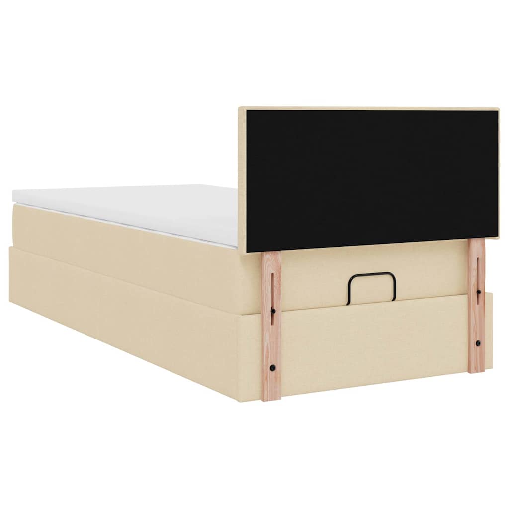 Pouf Letto con Materasso Crema 90x200 cm in Tessuto