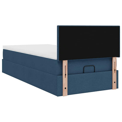 Pouf Letto con Materasso Blu 90x200 cm in Tessuto