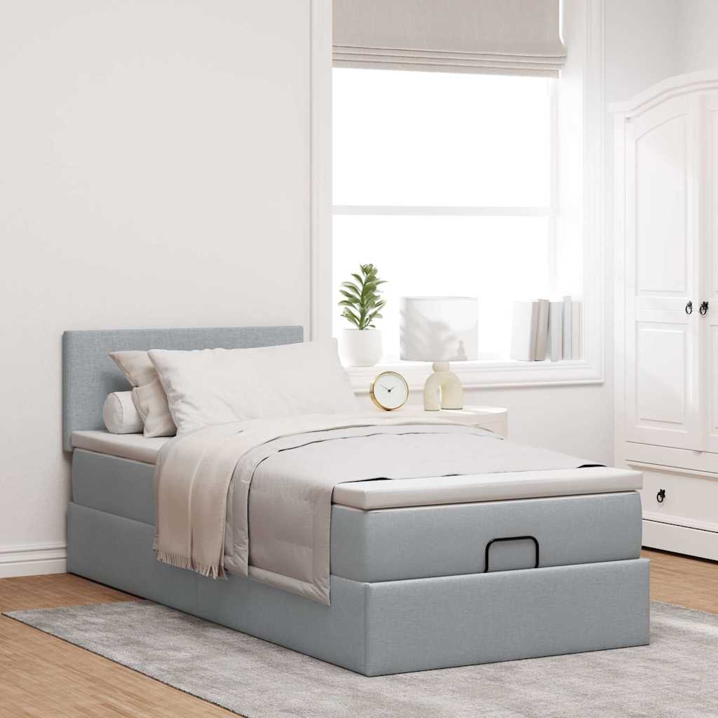 Pouf Letto con Materasso Grigio Chiaro 100x200 cm in Tessuto