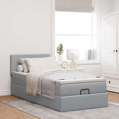 Pouf Letto con Materasso Grigio Chiaro 100x200 cm in Tessuto