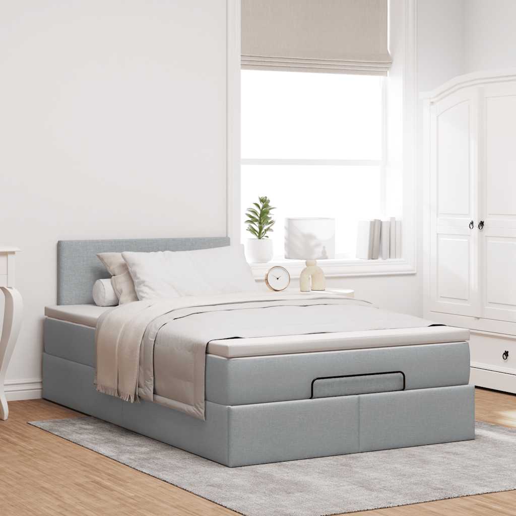 Pouf Letto con Materasso Grigio Chiaro 120x190 cm in Tessuto