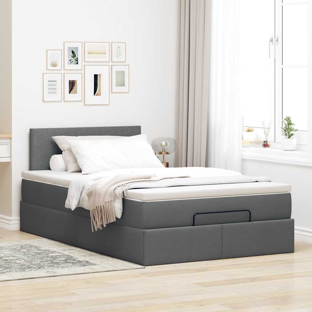 Pouf Letto con Materasso Grigio Scuro 120x190 cm in Tessuto