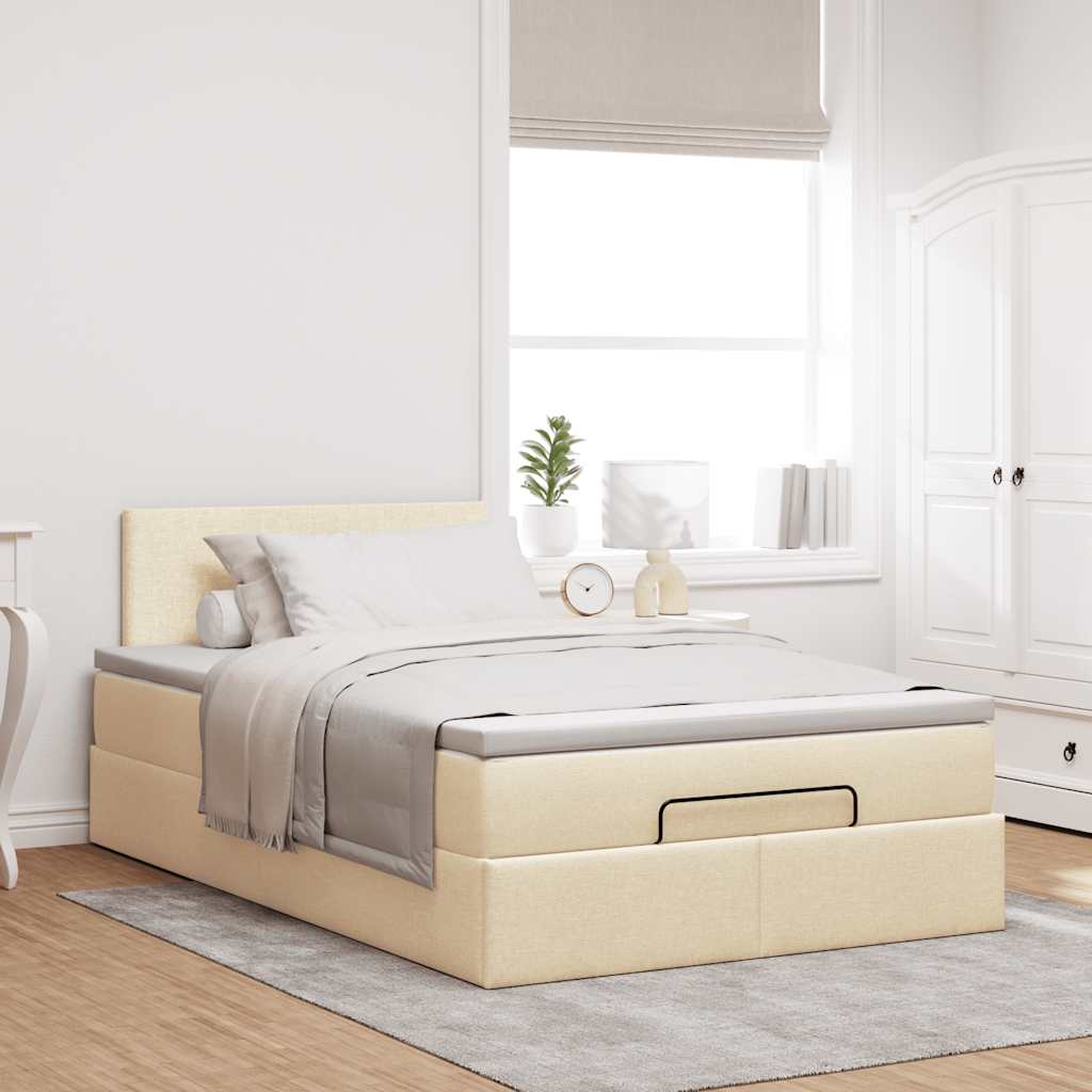 Struttura Letto Pouf con Materasso Crema 120x200 cm in Tessuto