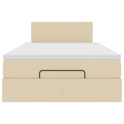 Struttura Letto Pouf con Materasso Crema 120x200 cm in Tessuto