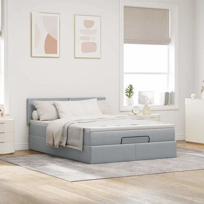 Pouf Letto con Materasso Grigio Chiaro 140x190 cm in Tessuto