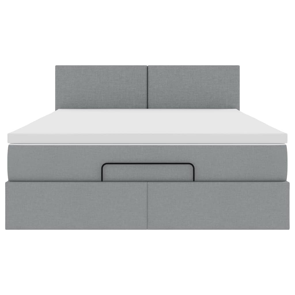 Pouf Letto con Materasso Grigio Chiaro 140x190 cm in Tessuto