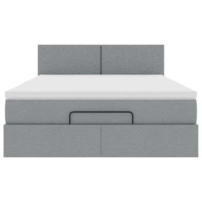 Pouf Letto con Materasso Grigio Chiaro 140x190 cm in Tessuto