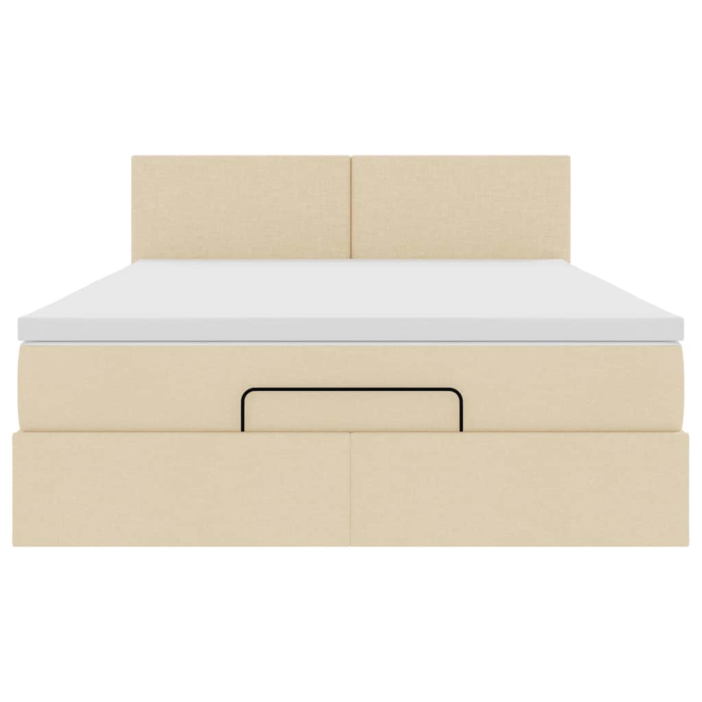 Pouf Letto con Materasso Crema 140x200 cm in Tessuto