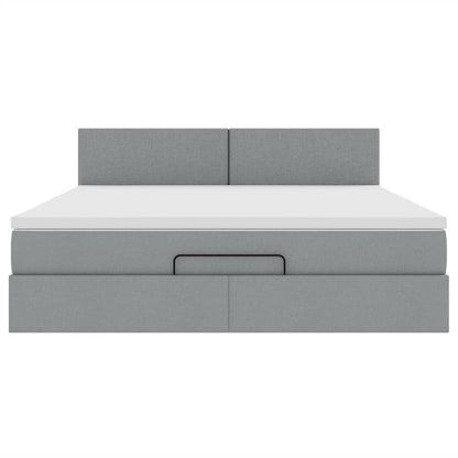 Pouf Letto con Materasso Grigio Chiaro 160x200 cm in Tessuto