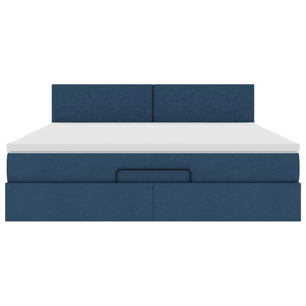 Struttura Letto Pouf con Materasso Blu 160x200 cm in Tessuto