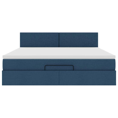 Struttura Letto Pouf con Materasso Blu 160x200 cm in Tessuto