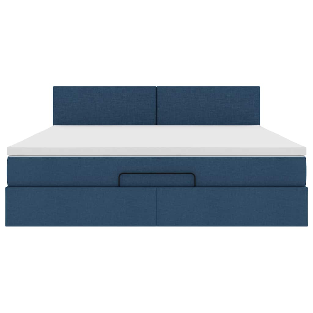 Struttura Letto Pouf con Materasso Blu 160x200 cm in Tessuto