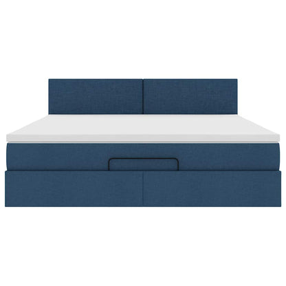 Struttura Letto Pouf con Materasso Blu 180x200cm in Tessuto