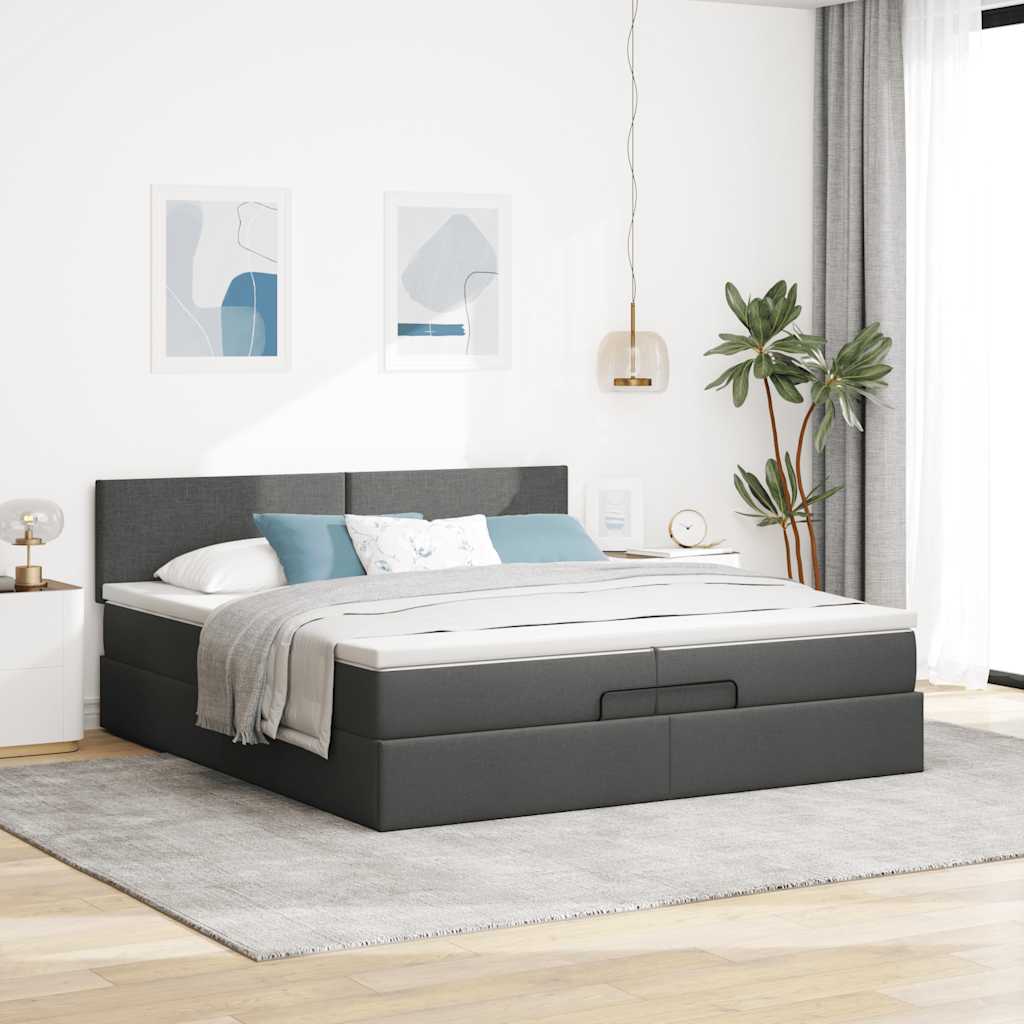 Struttura Letto Pouf con Materasso 200x200 cm in Tessuto | homemem39