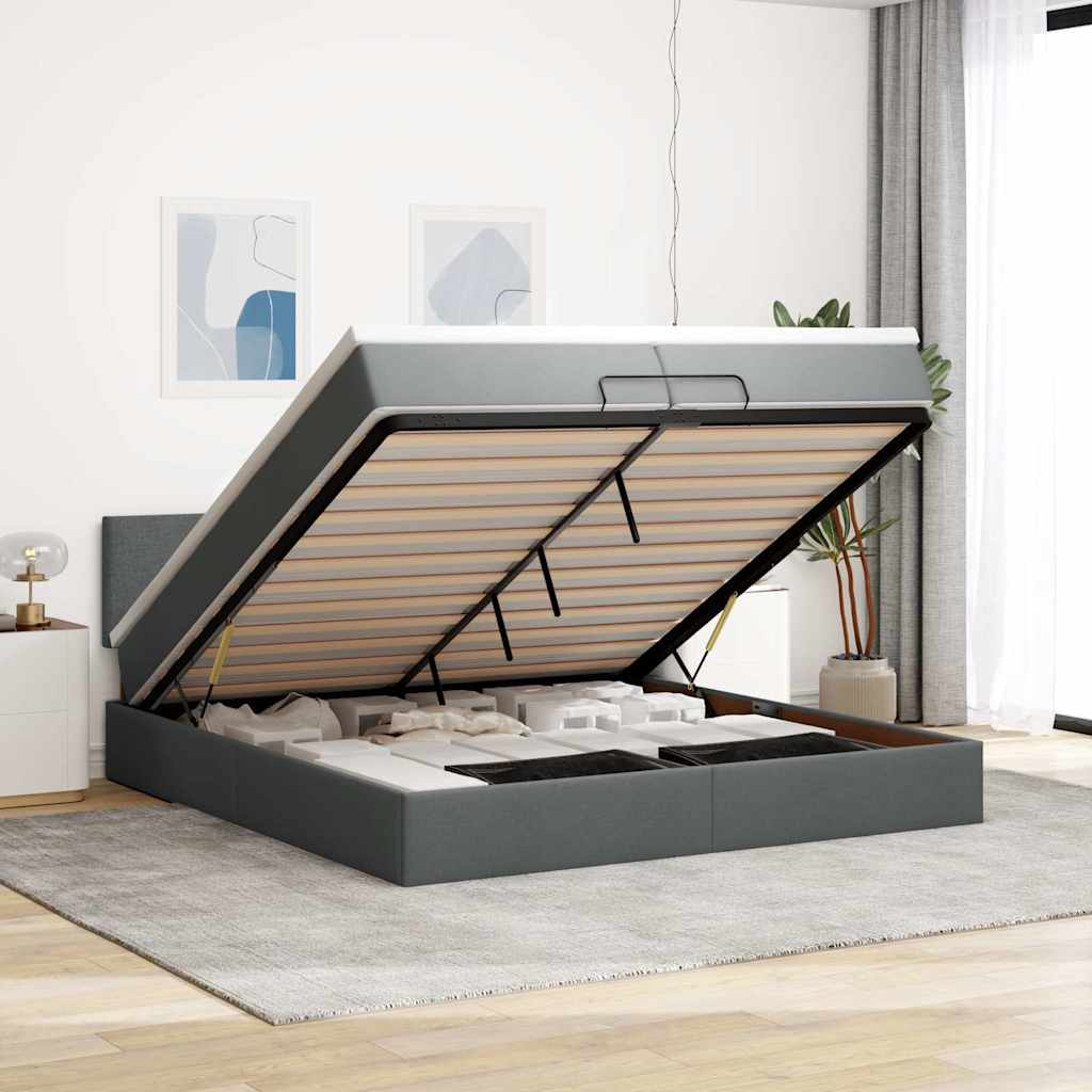 Struttura Letto Pouf con Materasso 200x200 cm in Tessuto | homemem39