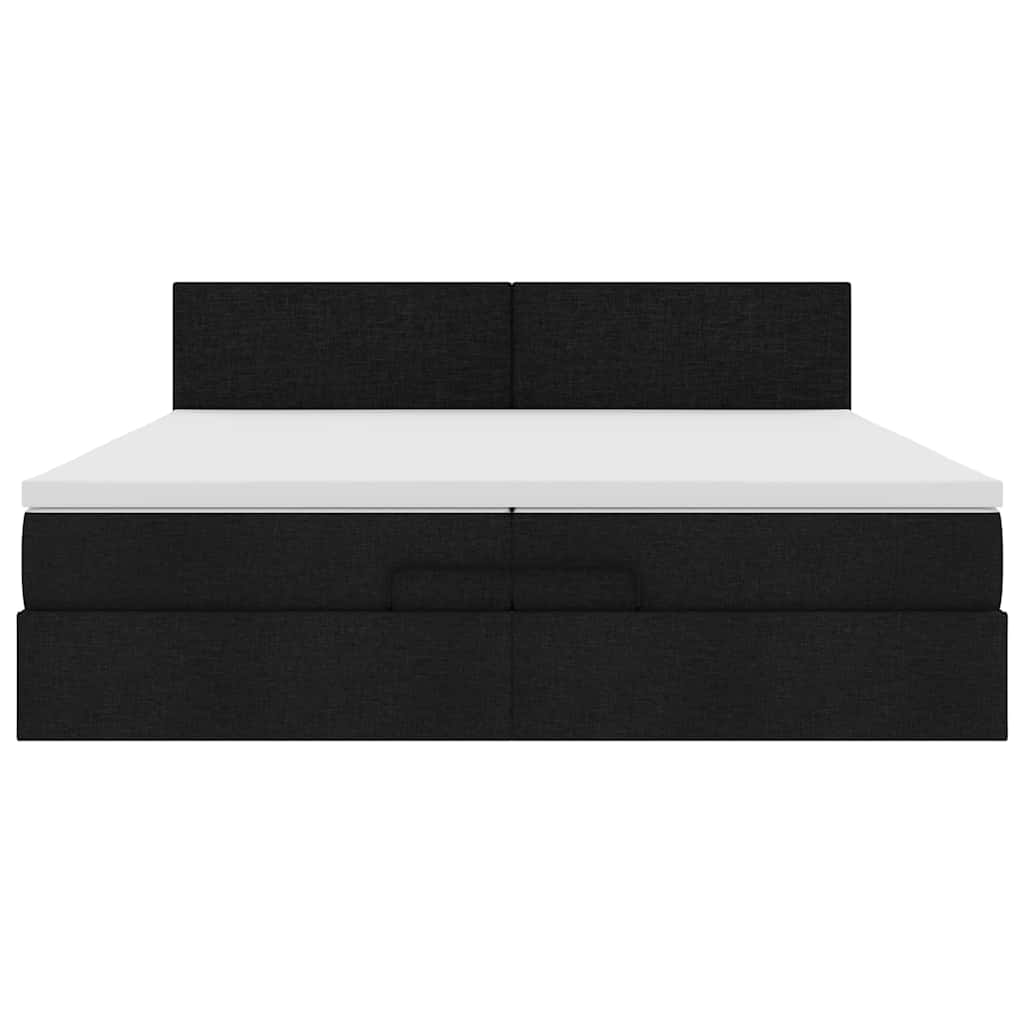 Struttura Letto Pouf con Materasso Nero 200x200 cm in Tessuto