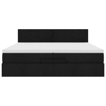Struttura Letto Pouf con Materasso Nero 200x200 cm in Tessuto