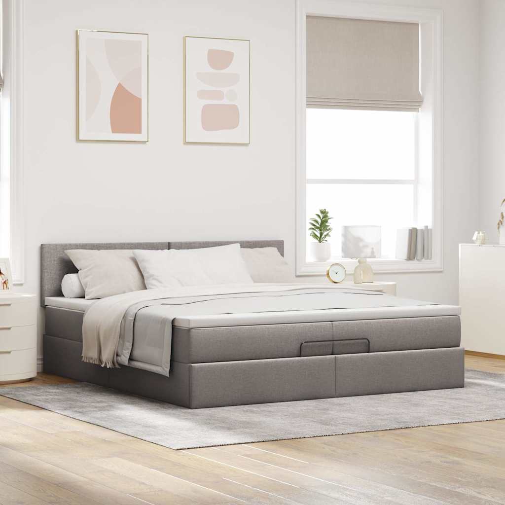Struttura Letto Pouf con Materasso Tortora 200x200 cm Tessuto