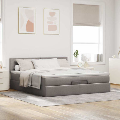 Struttura Letto Pouf con Materasso Tortora 200x200 cm Tessuto