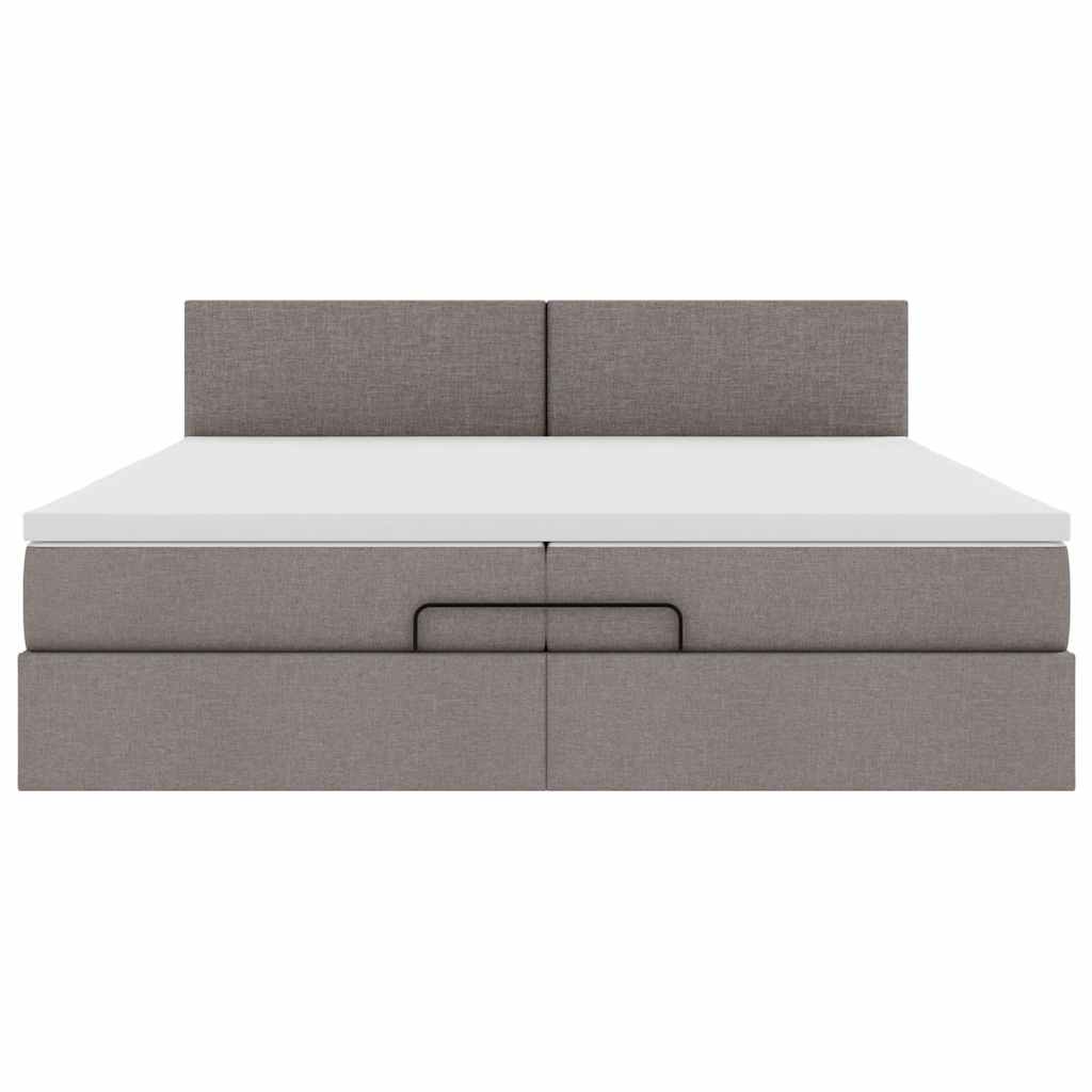 Struttura Letto Pouf con Materasso Tortora 200x200 cm Tessuto