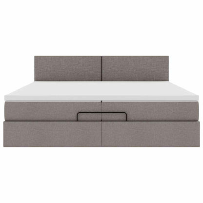 Struttura Letto Pouf con Materasso Tortora 200x200 cm Tessuto