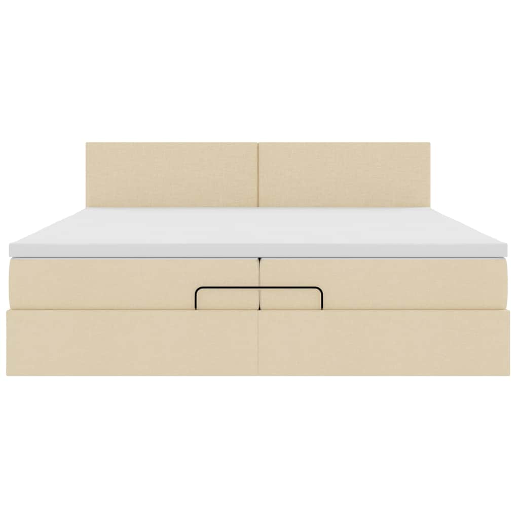 Struttura Letto Pouf con Materasso Crema 200x200cm in Tessuto