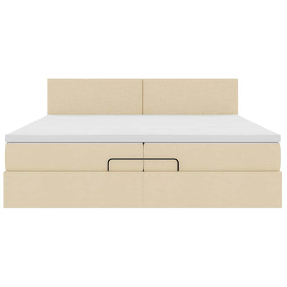 Struttura Letto Pouf con Materasso Crema 200x200cm in Tessuto