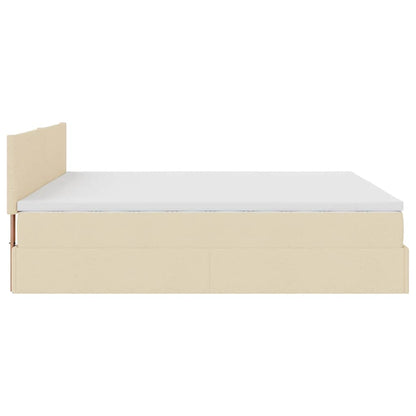 Struttura Letto Pouf con Materasso Crema 200x200cm in Tessuto