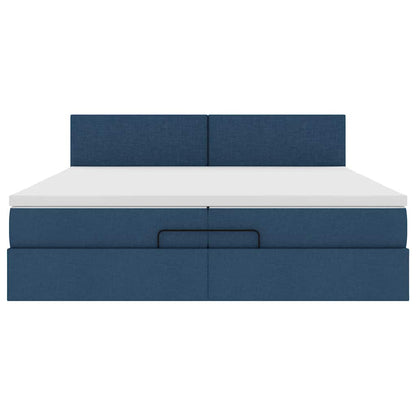 Struttura Letto Pouf con Materasso Blu 200x200 cm in Tessuto | homemem39