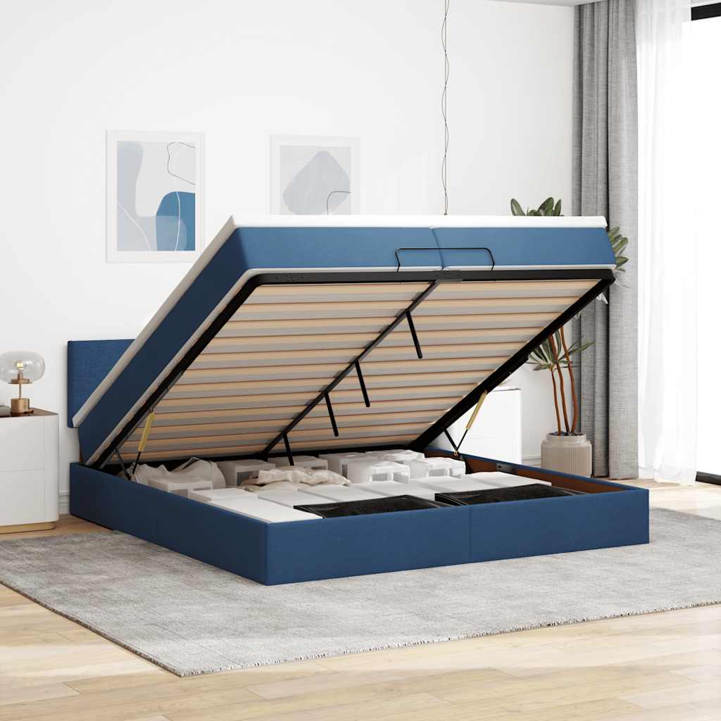 Struttura Letto Pouf con Materasso Blu 200x200 cm in Tessuto | homemem39