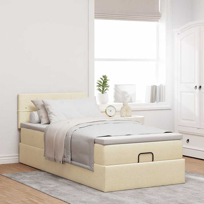 Struttura Letto Pouf con Materasso Crema 80x200 cm in Tessuto