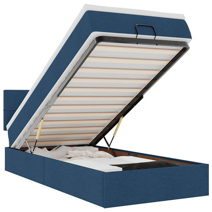 Struttura Letto Pouf con Materasso Blu 80x200 cm in Tessuto