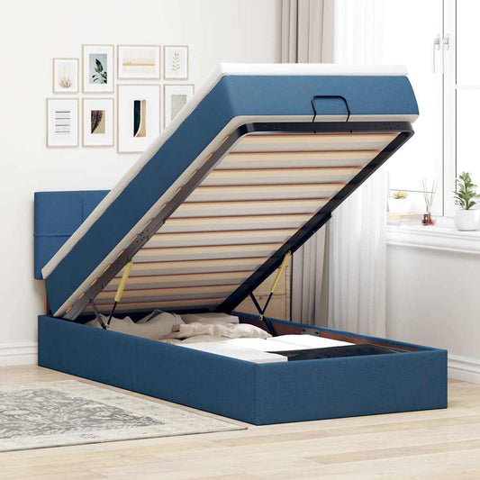 Struttura Letto Pouf con Materasso Blu 80x200 cm in Tessuto | homemem39