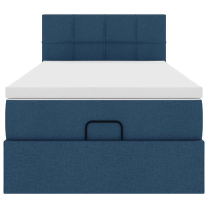 Struttura Letto Pouf con Materasso Blu 90x190 cm in Tessuto