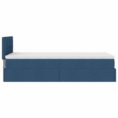 Struttura Letto Pouf con Materasso Blu 90x190 cm in Tessuto