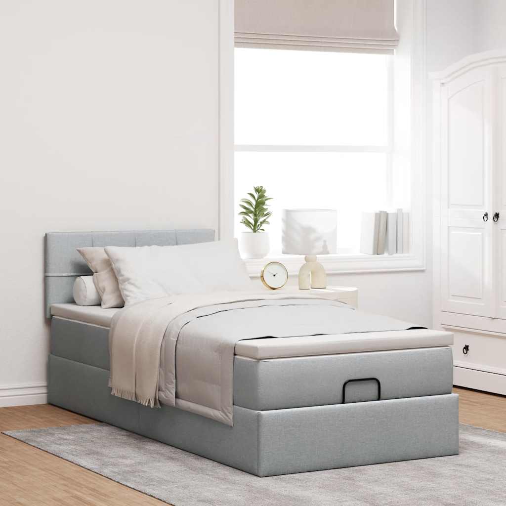 Pouf Letto con Materasso Grigio Chiaro 90x200 cm in Tessuto