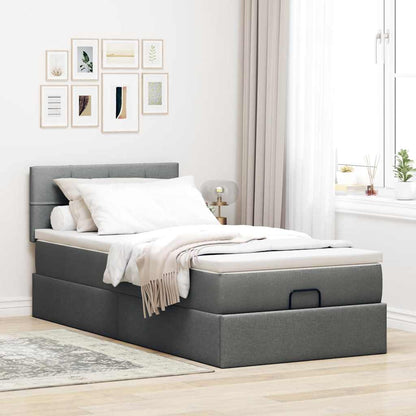 Pouf Letto con Materasso Grigio Scuro 90x200 cm in Tessuto