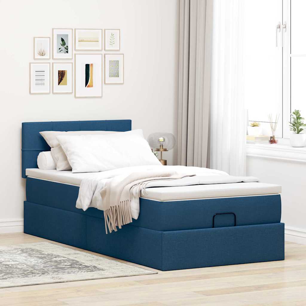 Pouf Letto con Materasso Blu 90x200 cm in Tessuto