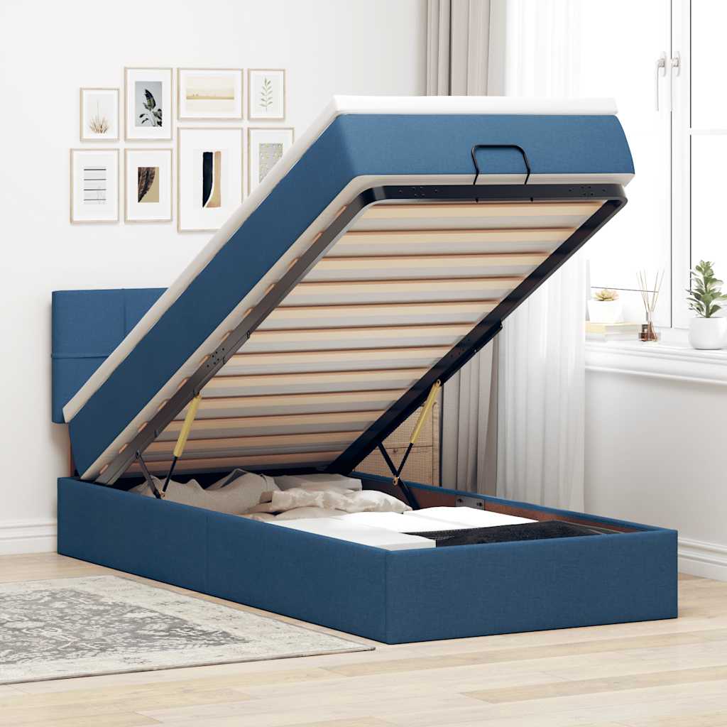 Pouf Letto con Materasso Blu 90x200 cm in Tessuto