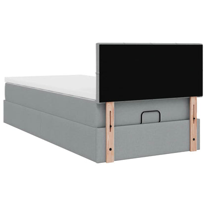 Pouf Letto con Materasso Grigio Chiaro 100x200 cm in Tessuto