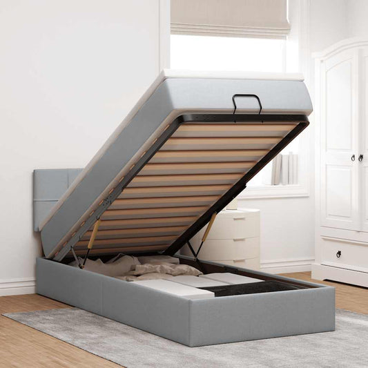 Pouf Letto con Materasso Grigio Chiaro 100x200 cm in Tessuto