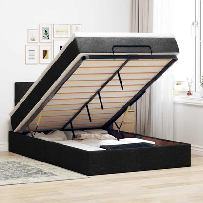 Pouf Letto con Materasso Nero 120x190 cm in Tessuto