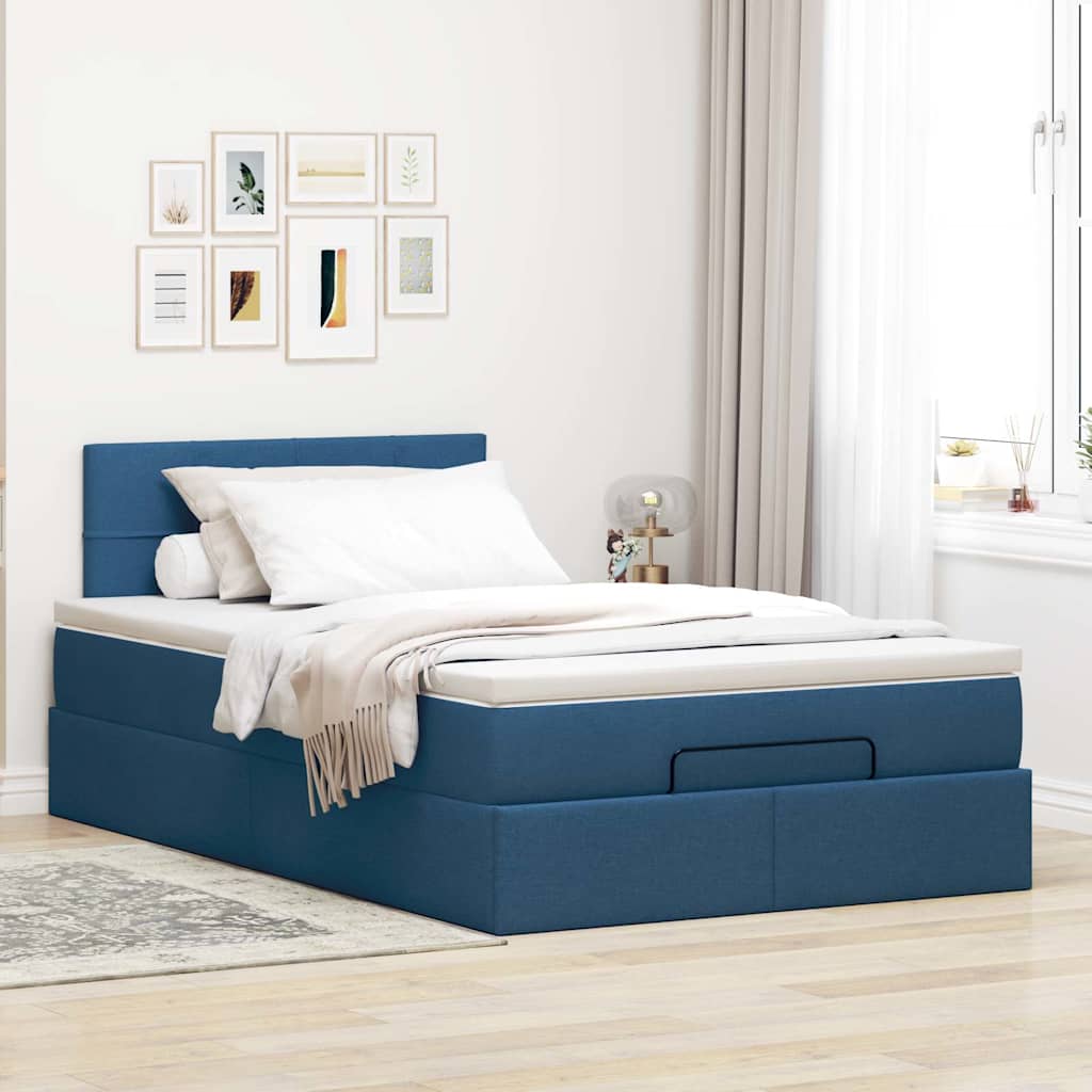 Struttura Letto Pouf con Materasso Blu 120x190 cm in Tessuto