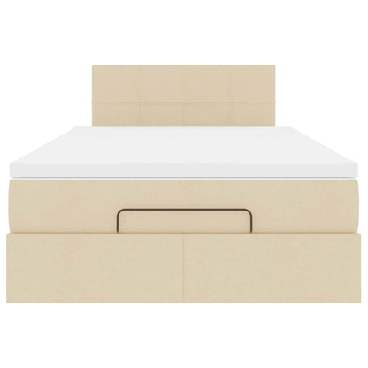Struttura Letto Pouf con Materasso Crema 120x200 cm in Tessuto