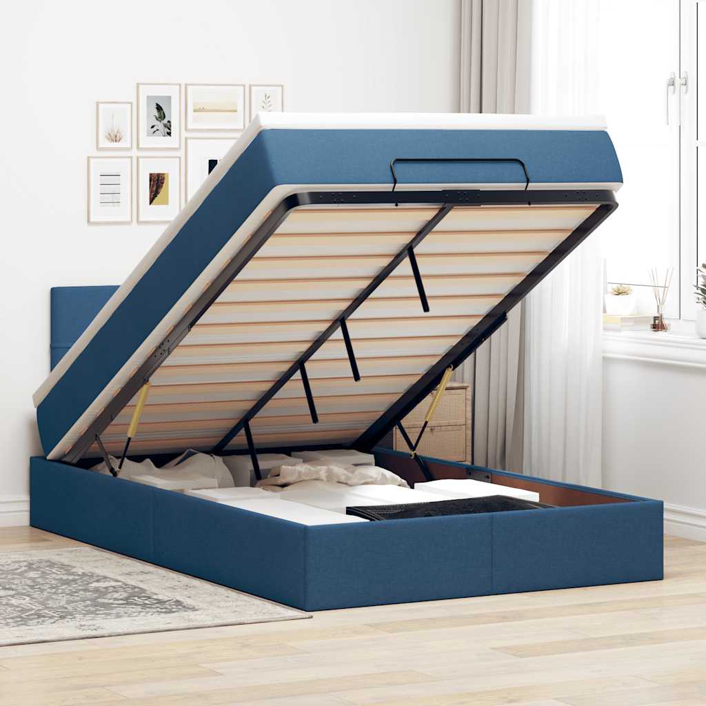 Pouf Letto con Materasso Blu 120x200 cm in Tessuto | homemem39