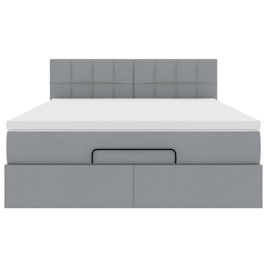 Pouf Letto con Materasso Grigio Chiaro 140x190 cm in Tessuto