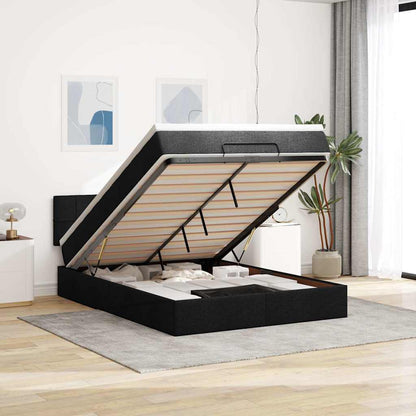 Pouf Letto con Materasso Nero 140x190 cm in Tessuto