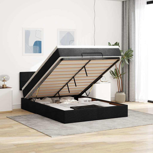 Pouf Letto con Materasso Nero 140x190 cm in Tessuto