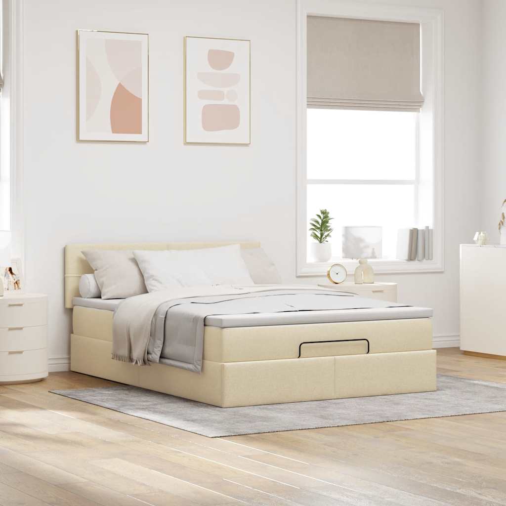 Pouf Letto con Materasso Crema 140x200 cm in Tessuto | homemem39