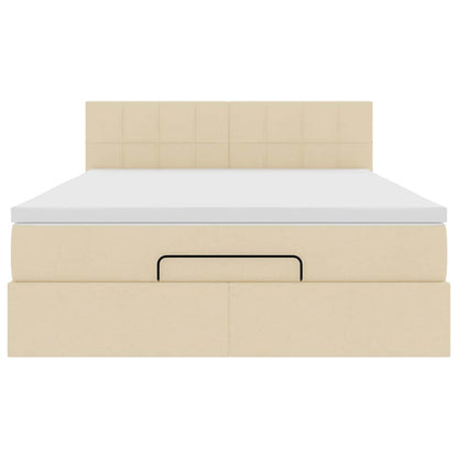 Pouf Letto con Materasso Crema 140x200 cm in Tessuto